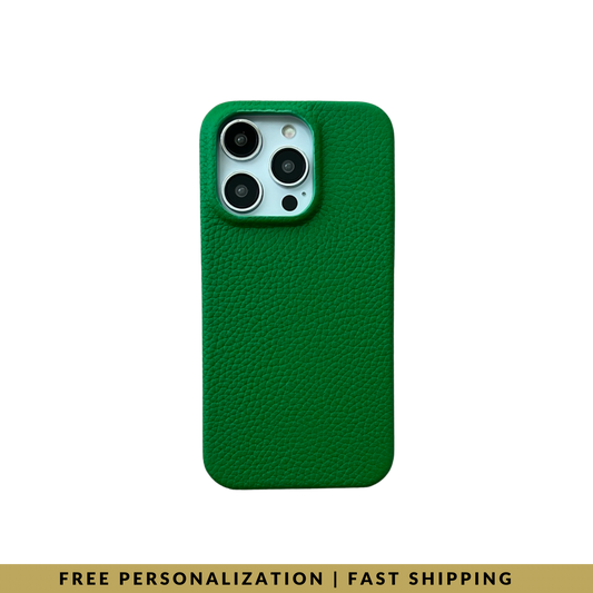 iPhone 15 Pro Classic Case in Clover Green Mini-Pebble Leather