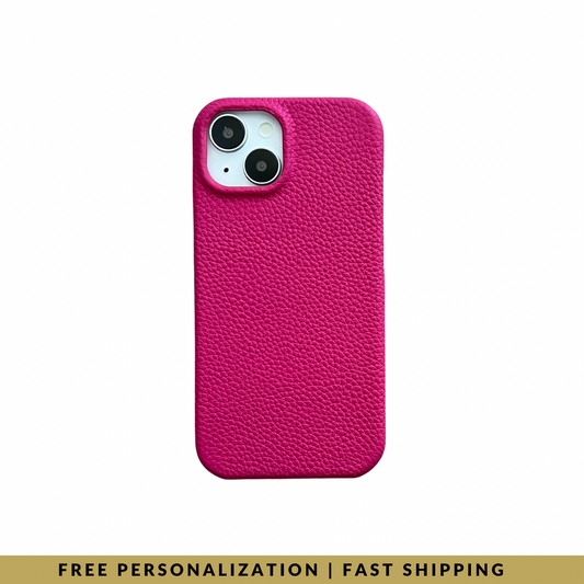 iPhone 15 Plus Classic Case in Hot Pink Mini-Pebble Leather