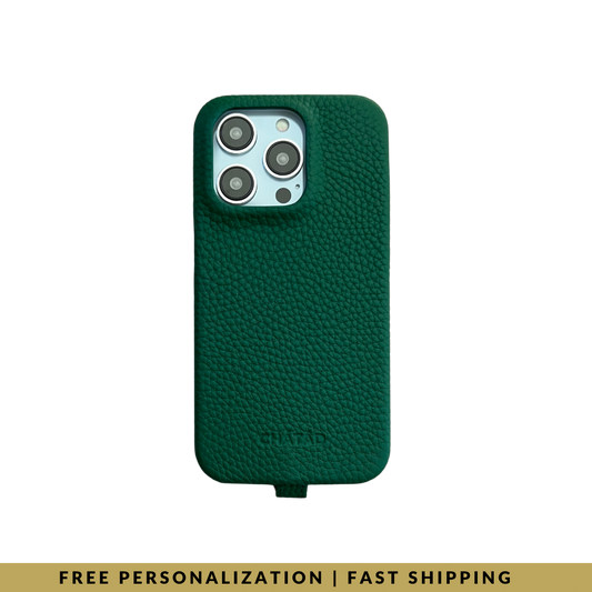 iPhone 14 Pro Pebbled Leather Classic Case 2 with loop in Lush Green