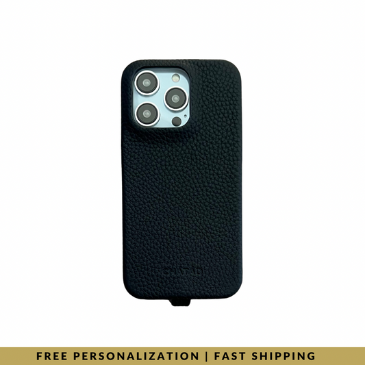 iPhone 14 Pro Pebbled Leather Classic Case 2 with loop in Black Beauty