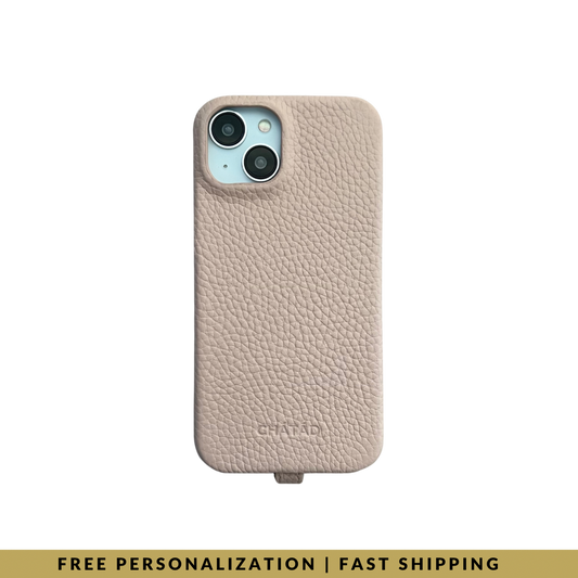 iPhone 14 Plus Pebbled Leather Classic Case 2 with loop in Blush Pink