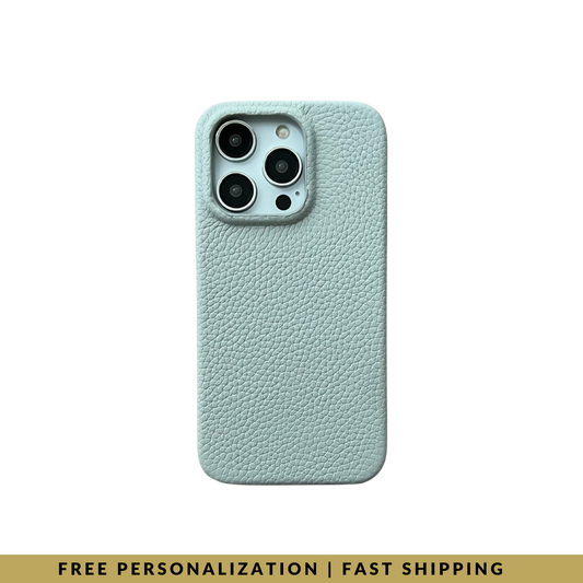 iPhone 15 Pro Max Classic Case in Mist Grey Mini-Pebble Leather
