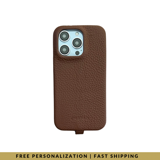 iPhone 14 Pro Pebbled Leather Classic Case 2 with loop in Pecan Brown