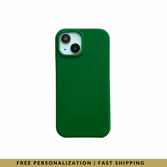 iPhone 15 Classic Case in Clover Green Mini-Pebble Leather