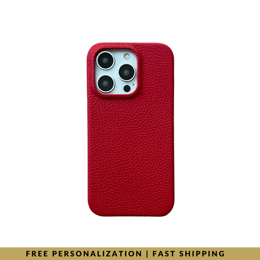iPhone 15 Pro Classic Case in Crimson Red Mini-Pebble Leather
