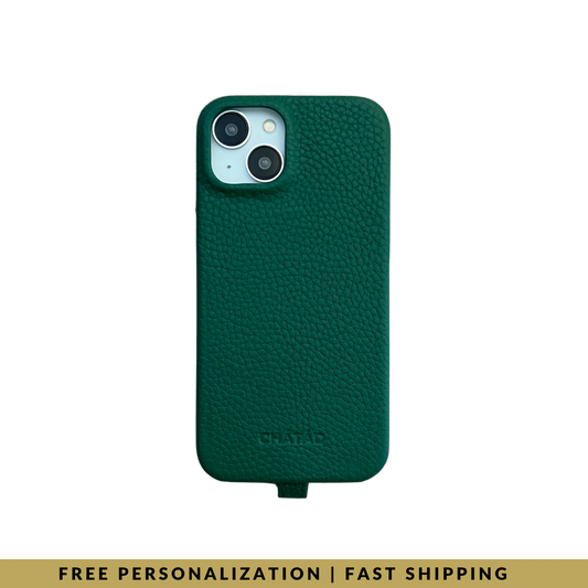 iPhone 14 Plus Pebbled Leather Classic Case 2 with loop in Lush Green