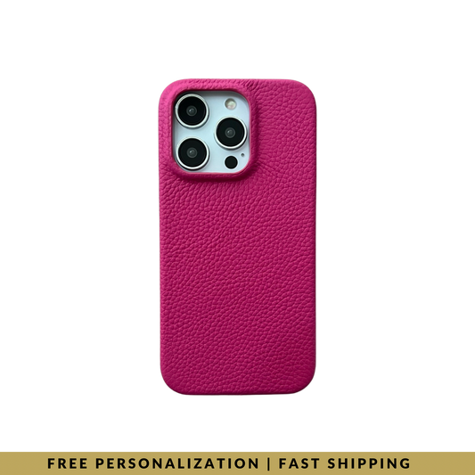 iPhone 14 Pro Max Classic Case in Hot Pink Mini-Pebble Leather