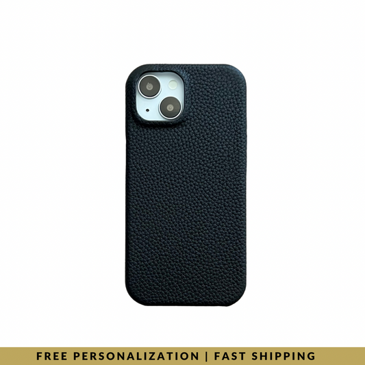 iPhone 15 Plus Classic Case in Black Mini-Pebble Leather