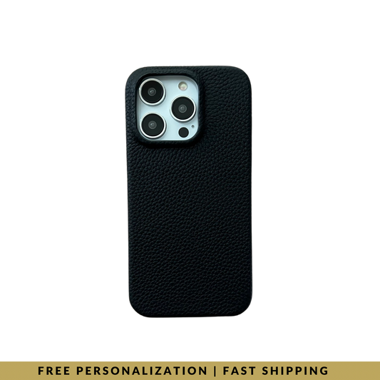 iPhone 15 Pro Max Classic Case in Black Mini-Pebble Leather