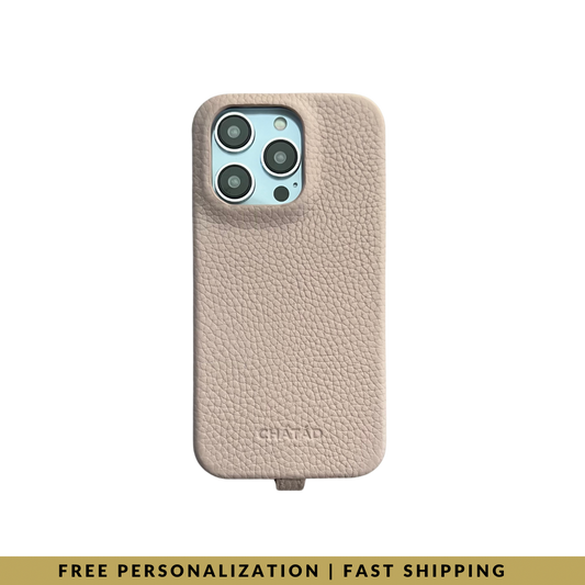 iPhone 14 Pro Max Pebbled Leather Classic Case 2 with loop in Blush Pink