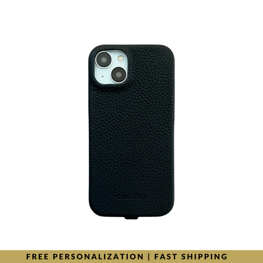 iPhone 14 Pebbled Leather Classic Case 2 with loop in Black Beauty