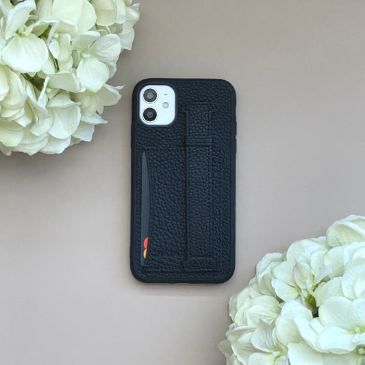 iPhone 11 Pebbled Leather Buffer Case with card slot & finger strap
