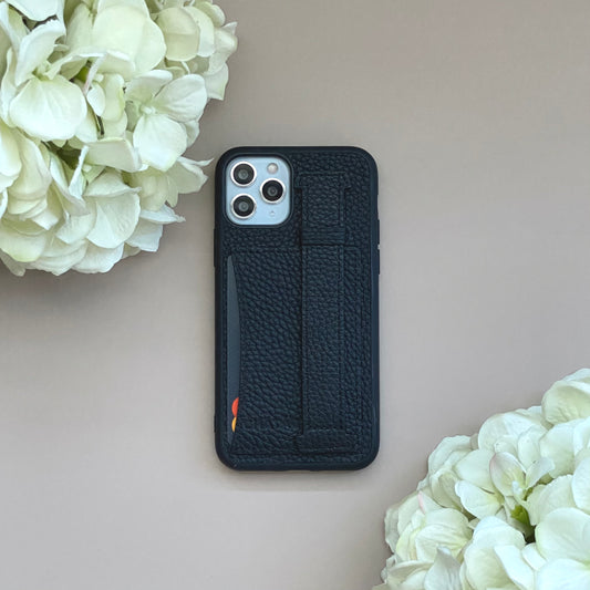 iPhone 11 Pro Pebbled Leather Buffer Case with card slot & finger strap
